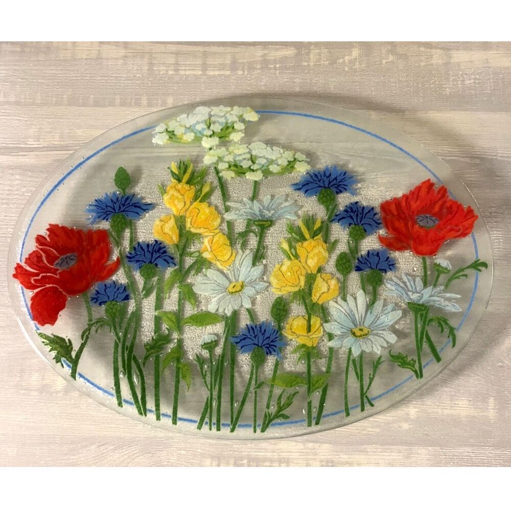 Peggy Karr 17" floral fused glass platter